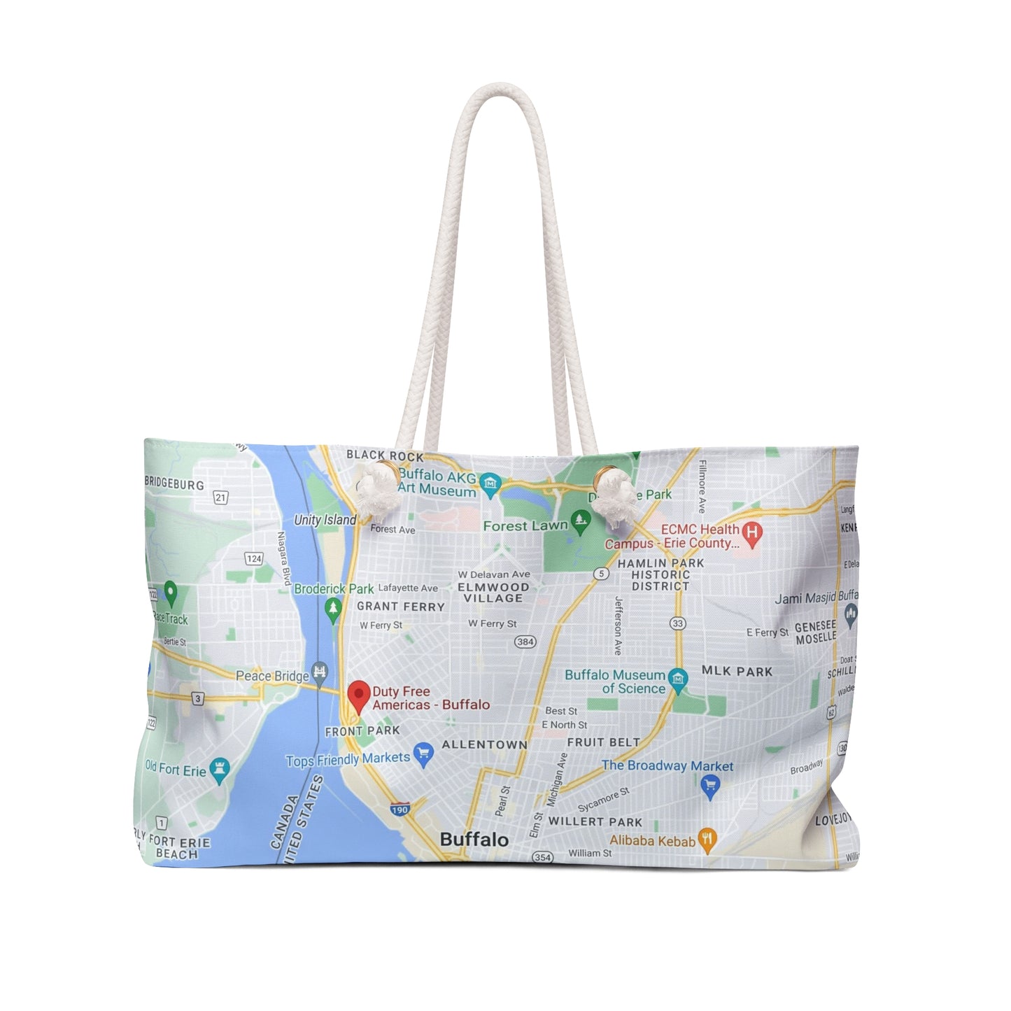 BUFFALO ON THE MAP WEEKEND TOTE BAG
