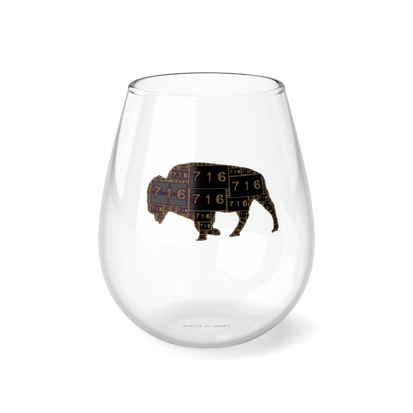 BLACK AND GOLD 716 BUFFALO LOGOED WINE GLASS
