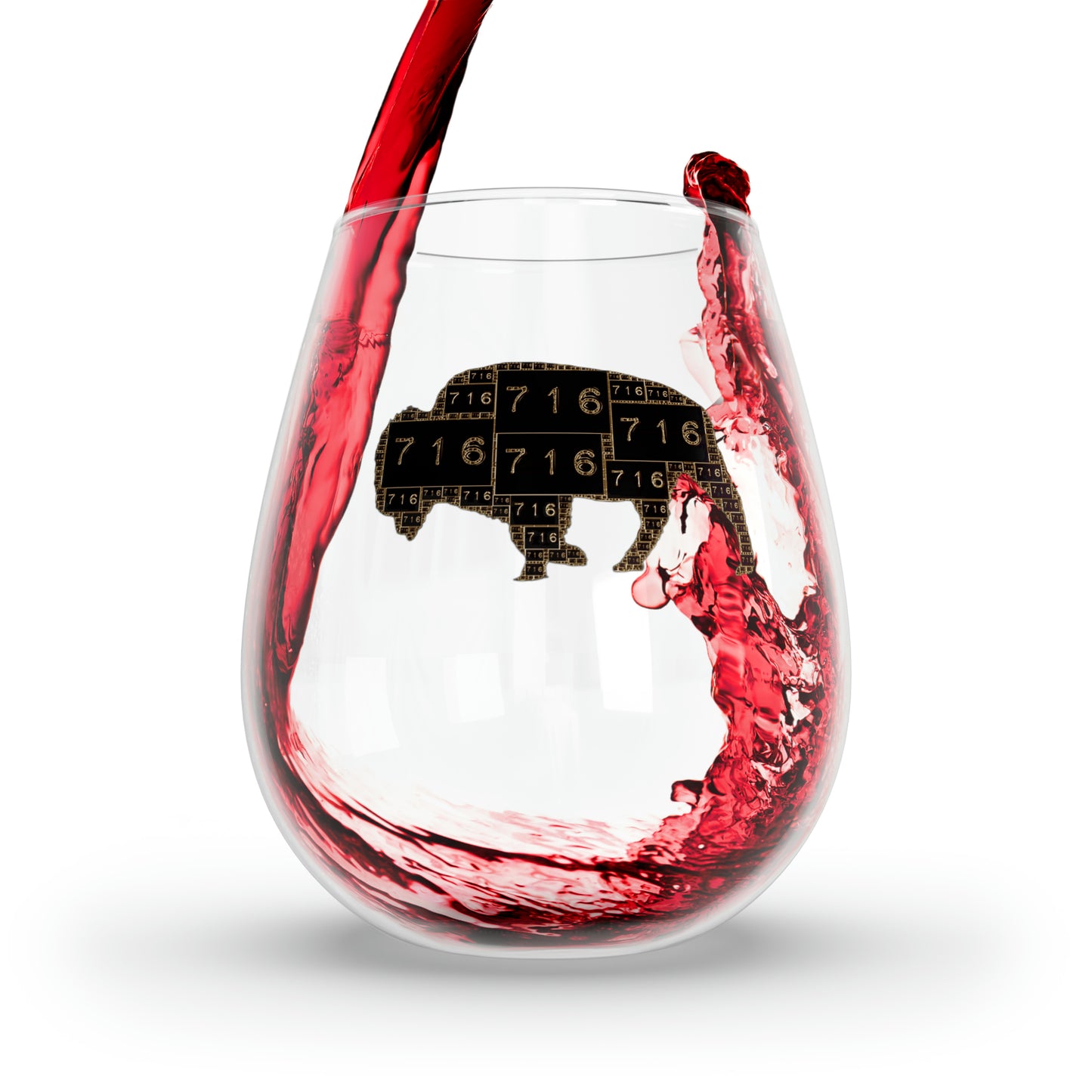 BLACK AND GOLD 716 BUFFALO LOGOED WINE GLASS