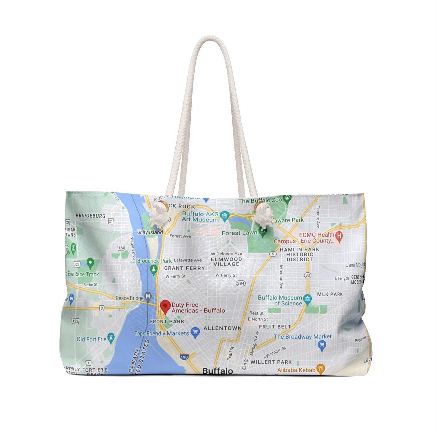 BUFFALO ON THE MAP WEEKEND TOTE BAG